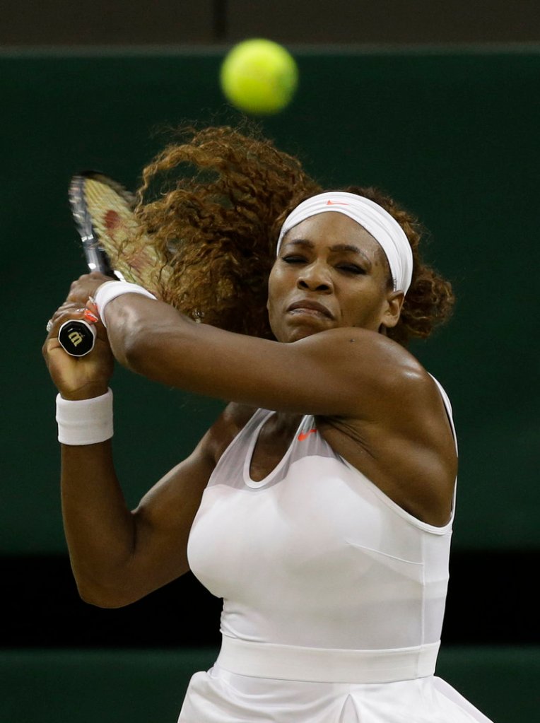 Serena Williams dominated 42-year-old Kimiko Date-Krumm, the oldest woman at Wimbledon, to record her 600th career victory Saturday at Centre Court.