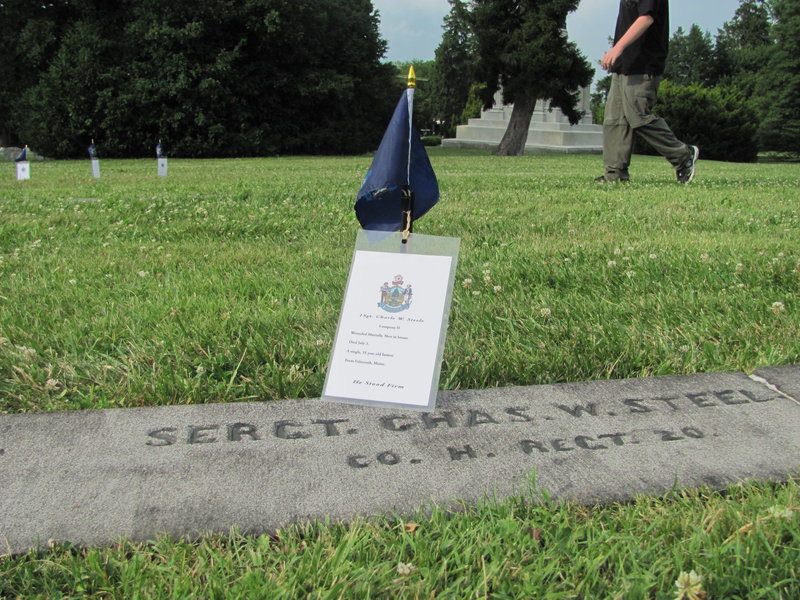 Sgt. Charles W. Steel of the 20th Maine Regiment is one of 104 Maine men buried at Soldiers’ National Cemetery at Gettysburg National Military Park.
