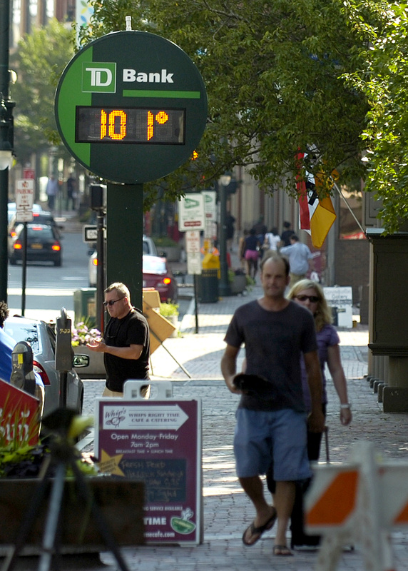 The TD Bank thermometer on Congress Street in Portland showed a scorching temperature of 101 late Friday afternoon, though the officially recorded high temperature in Portland was 95, still high enough to set a new record.