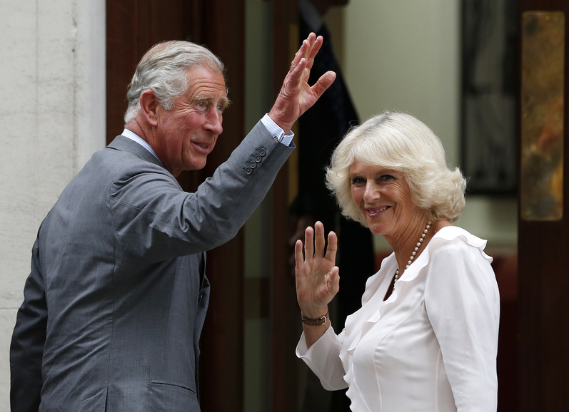 Britain's Prince Charles and his wife Camilla, Duchess of Cornwall, arrive Tuesday at St. Mary's Hospital in London, where Kate, Duchess of Cambridge, gave birth to a baby boy on Monday.