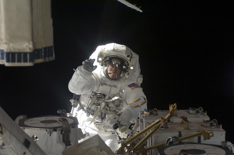 In this July 27, 2009, photo, Astronaut Chris Cassidy, participates in the mission's fifth and final extravehicular session as construction and maintenance continued on the International Space Station. NASA photo via Reuters