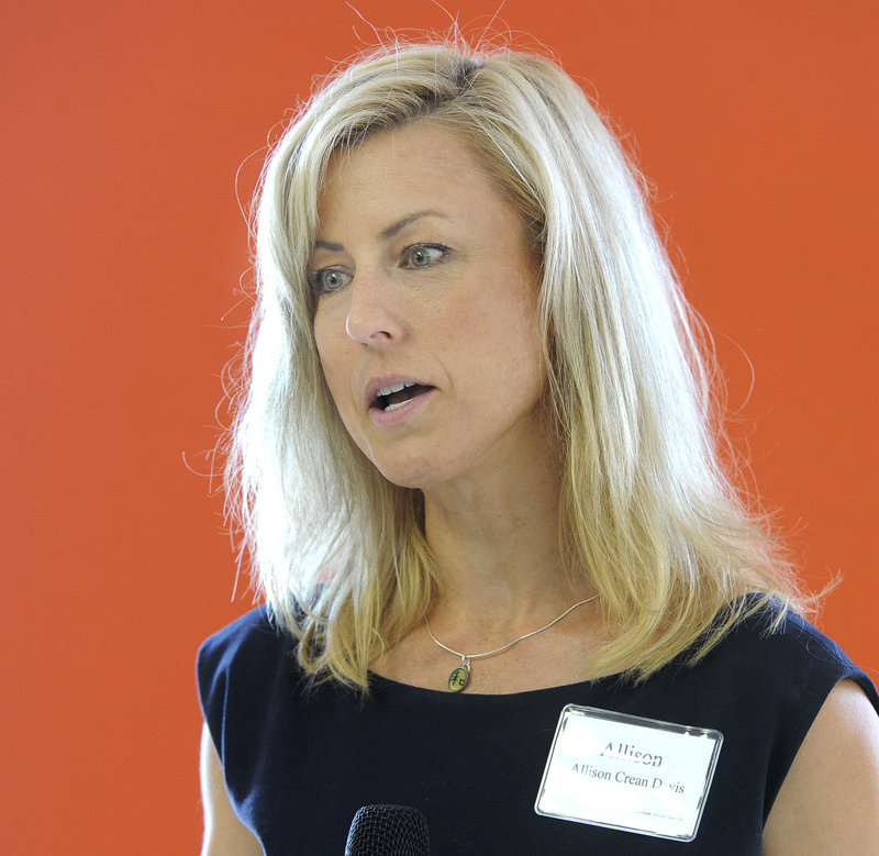 Allison Crean Davis, vice chairwoman of the Baxter Academy board, speaks during the Maine Heritage Policy Center luncheon in Portland on Wednesday, July 31, 2013.