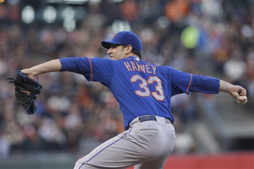 New York Mets pitcher Matt Harvey throws against the San Francisco Giants during the second inning of a baseball game in San Francisco, Monday, July 8, 2013. AT&T Park