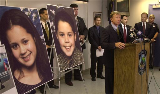 Officials in Concord, N.H., announce that Philip and Sarah Gehring are missing at a 2003 news conference. Volunteers across the country searched more than two years before the children's bodies were found.
