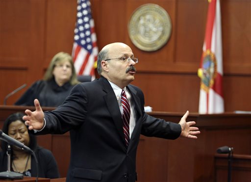 Assistant state attorney Bernie de la Rionda presents the state's closing arguments in George Zimmerman's trial in Seminole circuit court in Sanford, Fla. Thursday, July 11, 2013. Zimmerman has been charged with second-degree murder for the 2012 shooting death of Trayvon Martin.