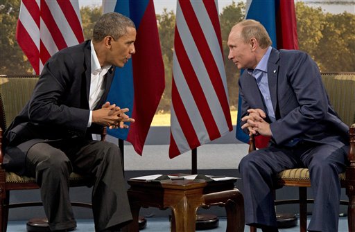 President Barack Obama meets with Russian President Vladimir Putin in Enniskillen, Northern Ireland, in this June 17, 2013, photo. Pulling the plug on U.S.-Russia talks in the fall would deepen the tensions between the two leaders.