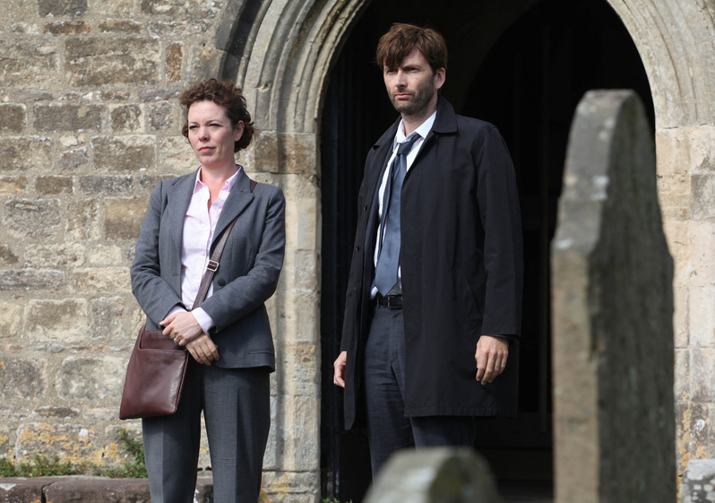 David Tennant stars as Alec Hardy and Olivia Coleman as Ellie Miller in the BBC series "Broadchurch," premiering Aug. 7 at 10 p.m.