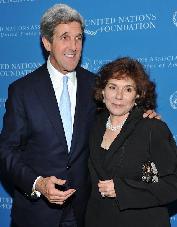 In a Nov. 18, 2010 file photo, Sen. John Kerry and wife Teresa Heinz Kerry attend the United Nations Foundation Annual Leadership Dinner at the Waldorf-Astoria Hotel in New York. A hospital spokesman says Teresa Heinz Kerry, the wife of U.S. Secretary of State John Kerry, is hospitalized Sunday, July 7, 2013 in critical but stable condition in a hospital on the island of Nantucket, Mass. (AP Photo/Evan Agostini, File) Half-Length