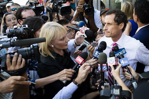 New York City mayoral candidate Anthony Weiner addresses the media after a campaign stop at the Nan Shan Senior Center on Monday in the Queens borough of New York. "I'm going to keep talking about the things important to this city," he said.