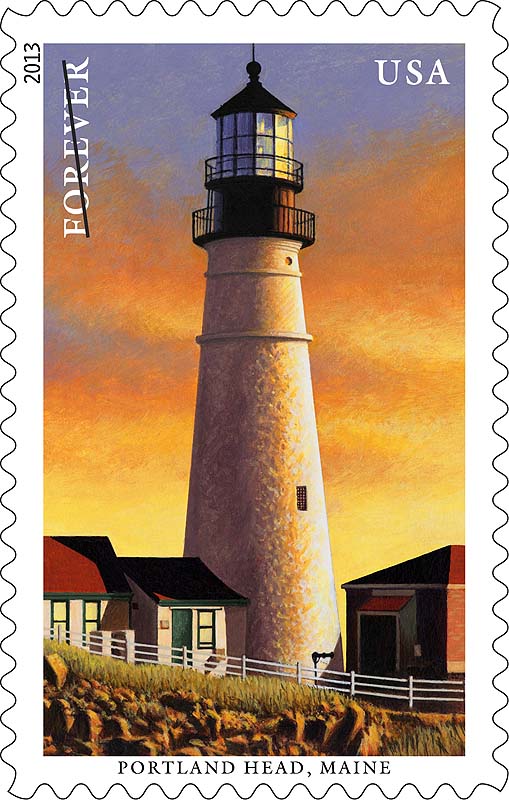 A new postal stamp features Portland Head. The USPS is releasing a series of five Forever stamps featuring images of five New England lighthouses.
