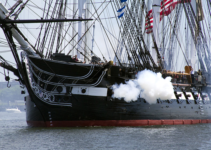 The USS Constitution fires a 21-gun salute in honor of America's 237th birthday during the ship's recent Fourth of July turnaround cruise. More than 500 guests went under way with Old Ironsides for a three-hour tour of Boston Harbor in celebration of Independence Day.