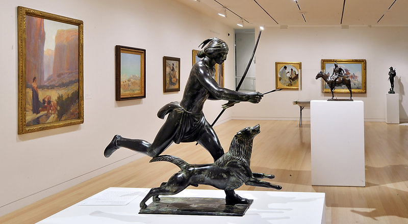“Indian Hunter and His Dog” by Paul Manship (circa 1926) is among the more than 500 pieces in the collection given to Colby by Peter and Paula Lunder.