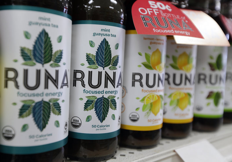 Bottles of Runa energy drink line a shelf at Dean’s Natural Foods store in Albany, N.Y. Runa’s hit the shelves recently around the country, boasting caffeine from the guayusa “super leaf.” It supposedly provides as much caffeine as coffee, with more anti-oxidants than green tea.