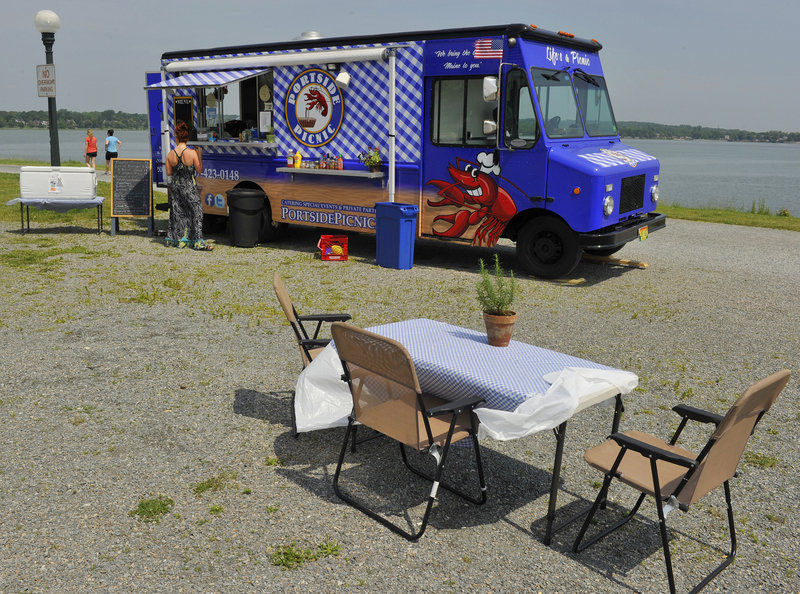 Portside Picnic, a food truck serving items featuring local Maine ingredients, in Portland’s Back Cove parking lot.
