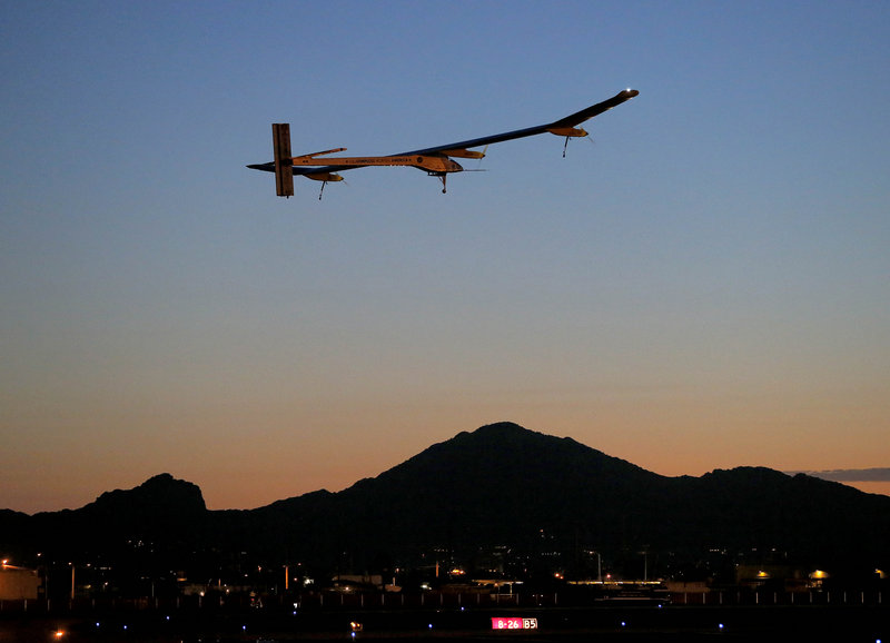 The Solar Impulse takes flight at dawn on May 22 in Phoenix on its cross-country journey. The no-fuel plane is scheduled to head from Washington, D.C., to New York on Saturday.