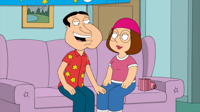Characters Meg, right, and Quagmire appear in Fox’s animated sitcom “Family Guy.” A Parents Television Council survey found teenage female characters are sexual fodder for network TV series, especially comedies.