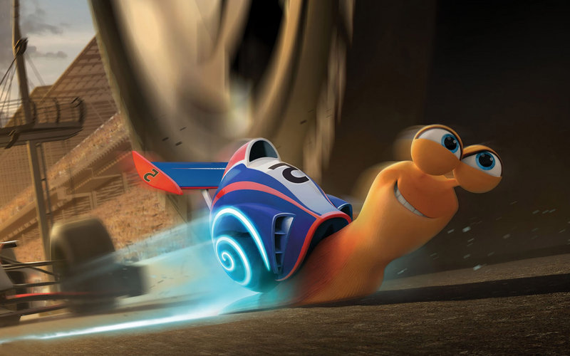The snail Turbo, voiced by Ryan Reynolds, in the new animated feature “Turbo.”