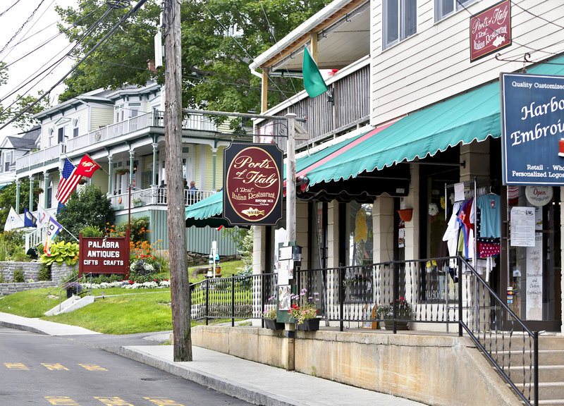 Ports of Italy, near the downtown waterfront in Boothbay Harbor, offers dining on a porch as well as in elegant indoor dining rooms. There is a small parking area behnd the restaurant.