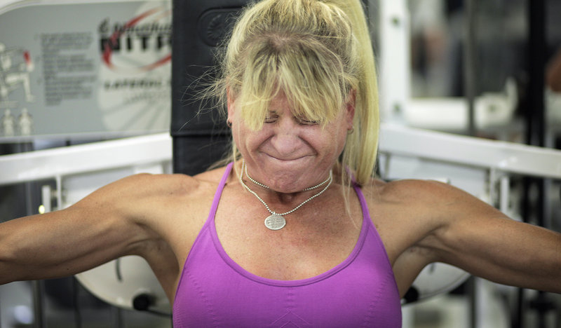 Aimee Leclerc uses a weight machine that simulates a rowing motion during her workout. Using her slender legs, she can power through a set of eight repetitions of 230 pounds. “I don’t even look at the weight,” she said.