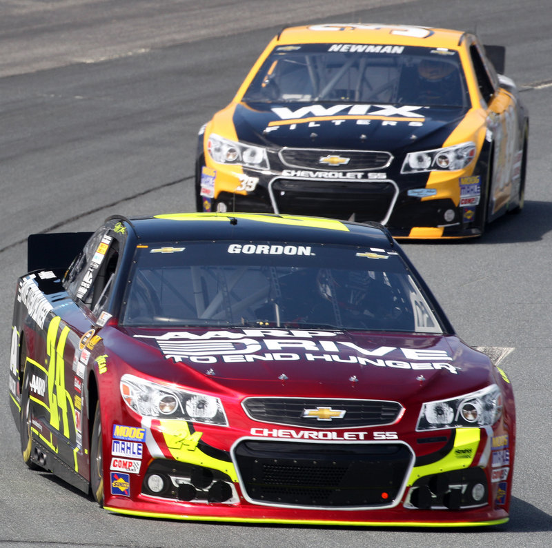Jeff Gordon leads Ryan Newman as they round the second turn Friday during practice for the Sprint Cup race Sunday at Loudon, N.H. Gordon, who is 14th in the point standings with the top 12 making the Chase, will start the race in the fifth position.