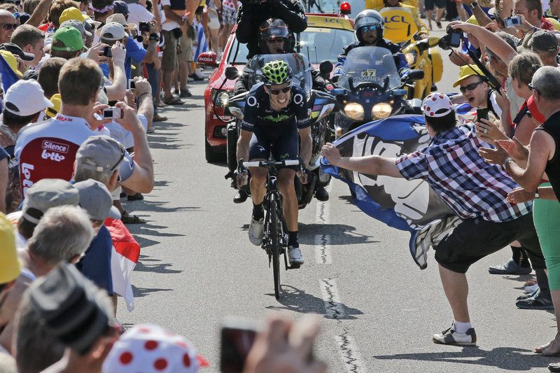 Rui Costa of Portugal climbs Manse Pass on Tuesday before going on to win the 16th stage of the Tour de France. With five stages left, Chris Froome has a commanding lead.