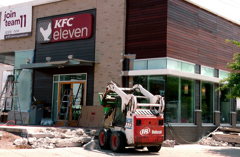 A KFC in Louisville, Ky., undergoes remodeling on its way to becoming a “KFC eleven.” The location, near company headquarters, will also serve flatbreads and salads.
