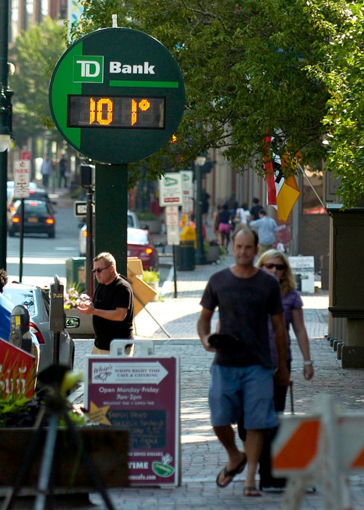 The TD Bank thermometer on Congress Street in Portland showed a scorching temperature of 101 late Friday afternoon, although the officially recorded high temperature in Portland was 95. It was still high enough to set a new record.