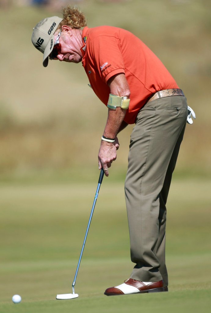Unfazed by tough conditions, Miguel Angel Jimenez was at 3-under 139 through two rounds – one stroke better than Tiger Woods and three others.