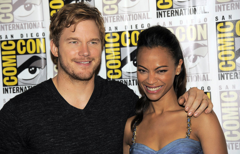 Chris Pratt, left, and Zoe Saldana pose at Comic-Con on Saturday in San Diego. The two star in Marvel's "Guardians of the Galaxy," set for release next summer.