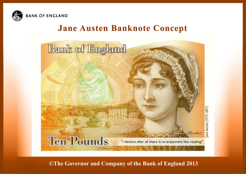 Novelist Jane Austen is pictured in the design concept for England’s new 10-pound note.