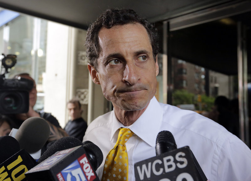 New York City mayoral candidate Anthony Weiner leaves his apartment building in New York on Wednesday, July 24, 2013. The former congressman acknowledged sending explicit text messages to a woman as recently as last summer, more than a year after sexting revelations destroyed his congressional career.