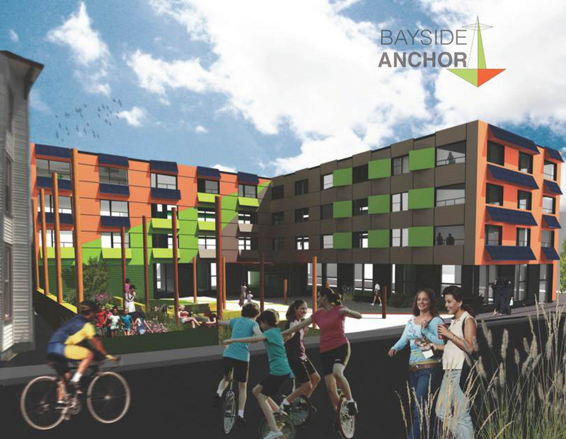 Bayside Anchor, as seen in this artist’s rendering, would provide apartments to households making up to $45,000.