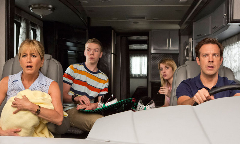 Jennifer Anniston, Will Poulter, Emma Roberts and Jason Sudeikis in the new comedy “We’re the Millers.”