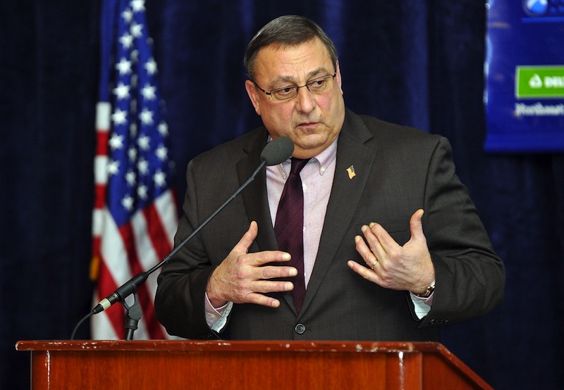 In this February 2011 file photo, Gov. Paul LePage speaks with the media. LePage and Democrats have struck a deal on a $150 million transportation bond.