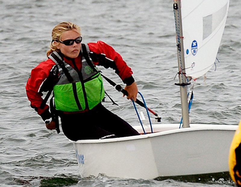 Sandra Heilshorn of The Portland Yacht Club competes in the 2013 U.S. Optimist Dinghy Association's New England Championship Regatta on Thursday, August 8, 2013.