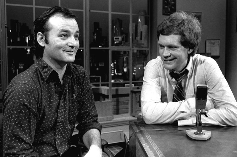 David Letterman, right, is shown at the taping of his first ever talk-comedy hour with guest Bill Murray on Feb. 1, 1982, in New York.