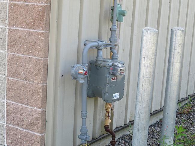 <strong>Connected. </strong> Summit Natural Gas of Maine installed this natural gas meter outside of the Sparetime Recreation building in Waterville.