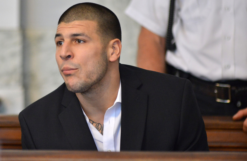 Former New England Patriot football player Aaron Hernandez, listens to procedings in a court in Attleboro, Mass., on Thursday.