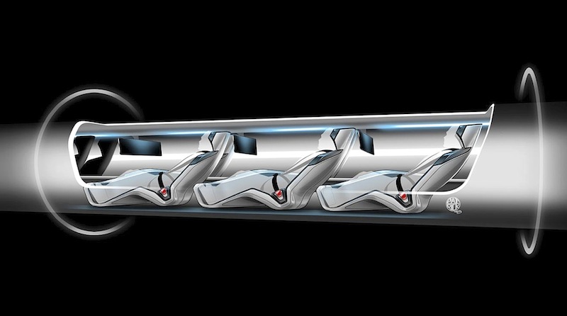 An image released by Tesla Motors, is a sketch of the Hyperloop capsule with passengers onboard. . Billionaire entrepreneur Elon Musk on Monday, Aug. 12, 2013 unveiled a concept for a transport system he says would make the nearly 400-mile trip in half the time it takes an airplane. The "Hyperloop" system would use a large tube with capsules inside that would float on air, traveling at over 700 miles per hour. (AP Photo/Tesla Motors)