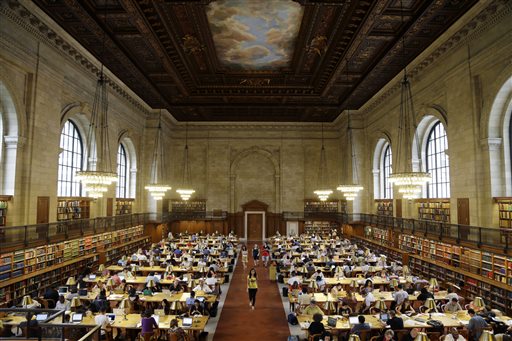Patrons use the Rose Reading Room at the main branch of the New York Public Library.