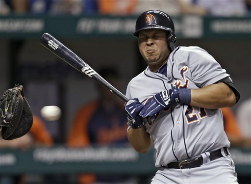 Detroit Tigers' Jhonny Peralta ducks away from a pitch during June game against Tampa Bay.