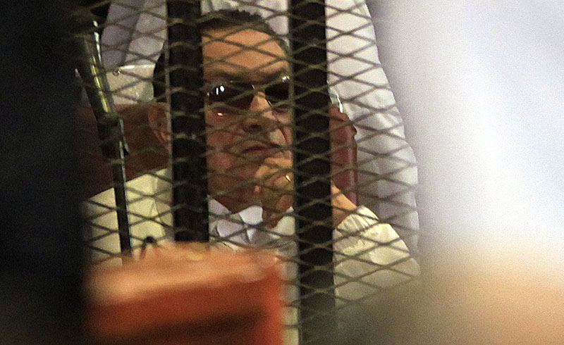 Former Egyptian President Hosni Mubarak, 85, attends his retrial in Cairo on Sunday.