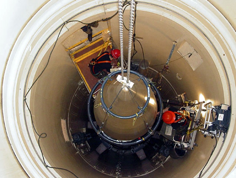 In this image released by the U.S. Air Force, a Malmstrom Air Force Base missile maintenance team removes the upper section of an ICBM at a Montana missile site. An Air Force unit that operates one-third of the nation's land-based nuclear missiles at Malmstrom Air Force Base, Mont., has failed a safety and security inspection, marking the second major setback this year for a force charged with the military's most sensitive mission, Lt. Gen. James M. Kowalski, who is in charge of the nuclear air force told The Associated Press on Tuesday, Aug. 13, 2013. He said a team of "relatively low ranking" airmen failed one exercise as part of a broader inspection, which began last week and ended Tuesday. He said that for security reasons he could not be specific about the team or the exercise. (AP Photo/U.S. Air Force, John Parie)