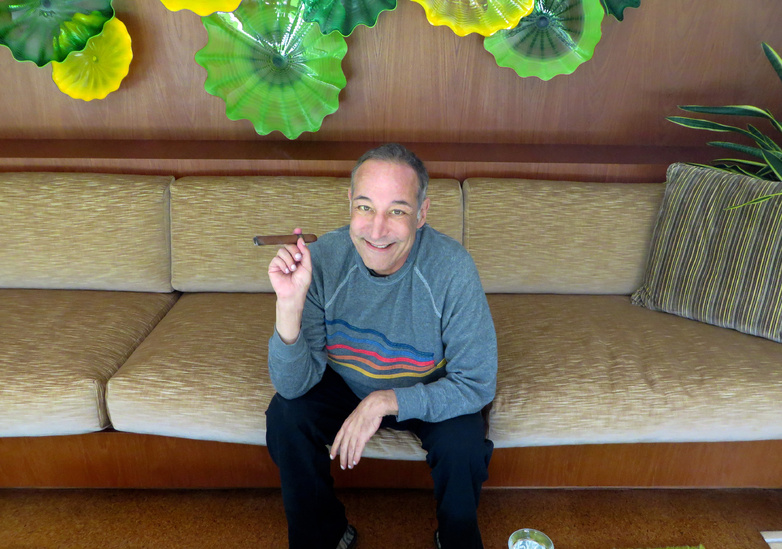 Sam Simon, co-creator of "The Simpsons," at his home in Pacific Palisades, Calif. Simon, 58, was diagnosed with colorectal cancer last November but continues to push ahead, broaching no defeat.