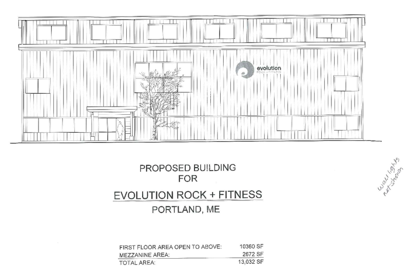 This architect's rendering shows the exterior of the planned rock gym on Warren Avenue in Portland.