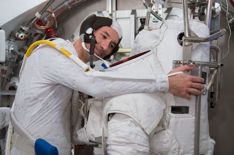 European Space Agency astronaut Luca Parmitano participates in a spacesuit fit check in a laboratory at NASA's Johnson Space Center in Houston in March. The Italian astronaut nearly drowned during a spacewalk in July.