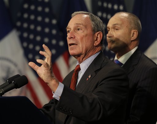 New York City Mayor Michael Bloomberg, left, speaks while Police Commissioner Ray Kelly looks on during a news conference in New York on Monday.