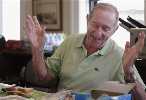 85-year-old Don Tenbrunsel, a soup kitchen volunteer, laughs with other volunteers as he makes lunches at St. Josaph's Church in Chicago. Tenbrunsel is a "super ager" participating in a Northwestern University study of people in their 80s and 90s with astounding memories.