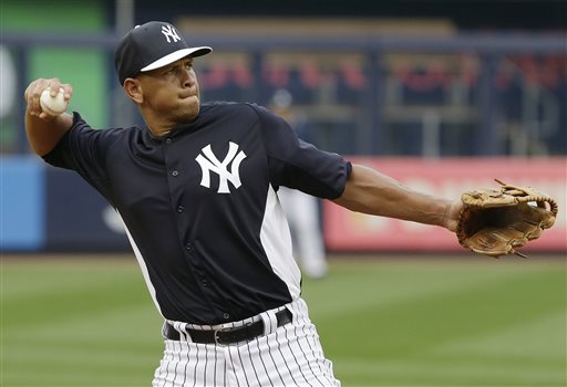 New York Yankees' Alex Rodriguez fields balls during batting practice before a baseball game against the Detroit Tigers on Friday, Aug. 9 in New York. (AP Photo/Frank Franklin II)