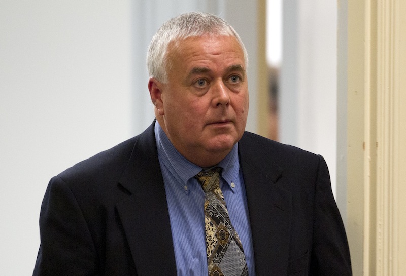 Donald Hill, the former Kennebunk High School hockey coach who is charged with engaging zumba fitness instructor Alexis Wright for prostitution in 2011, appears at York County Superior Court in Alfred on Thursday.